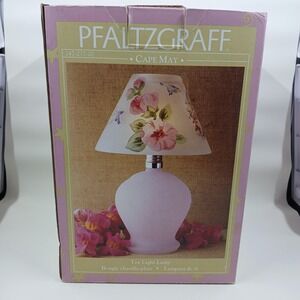 Vintage Pfaltzgraff Cape May Tea Light Lamp Pink Frosted Glass Floral Birds